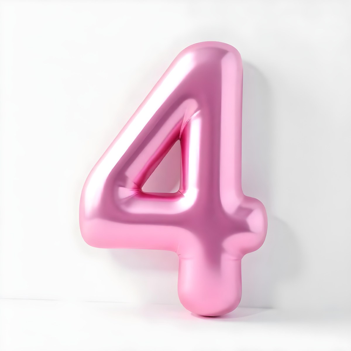 A Pink Metallic Number Four With Rounded Edges Casting A Soft Shadow On A White Surface Creating A Clean And Modern Aesthetic 8 Cad8