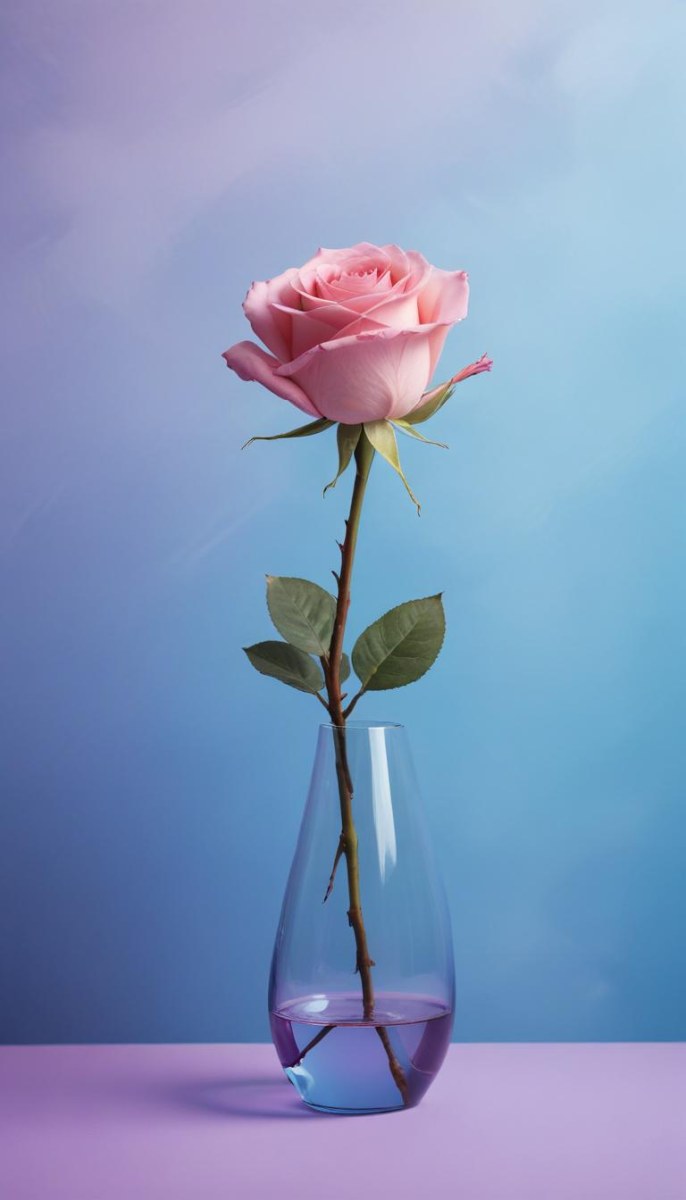 A Pink Rose In A Glass Vase