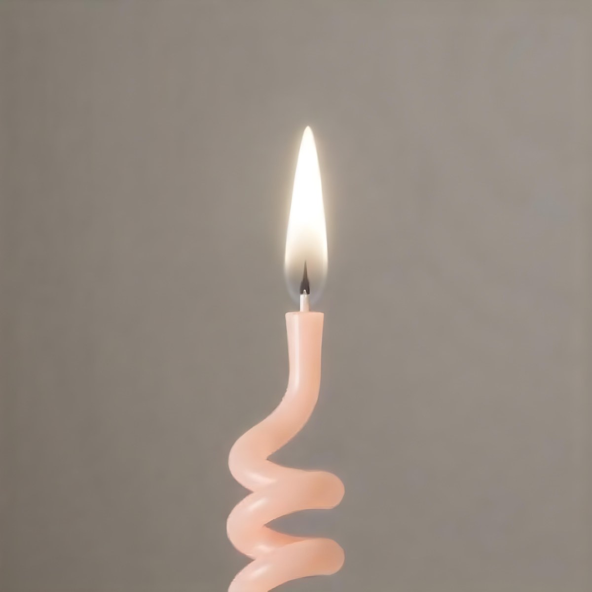 A Pink Spiral Candle With A Bright Flame On Top Casting A Bright Glow Simple Gray Background 15 6c6b
