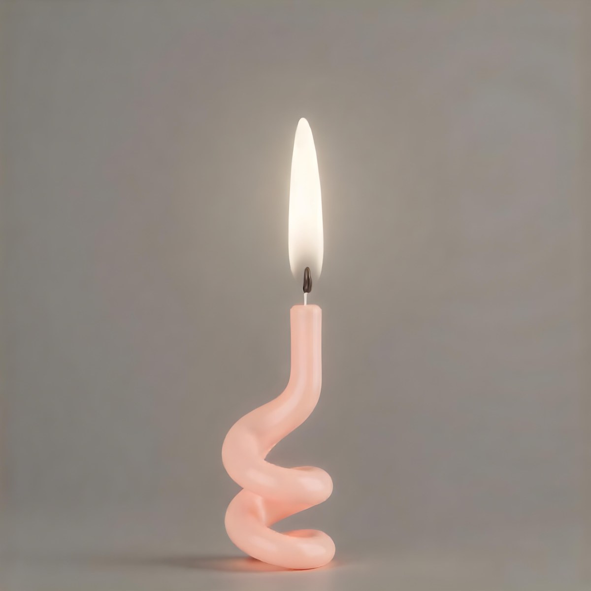 A Pink Spiral Candle With A Bright Flame On Top Casting A Bright Glow Simple Gray Background 21 Cd5c