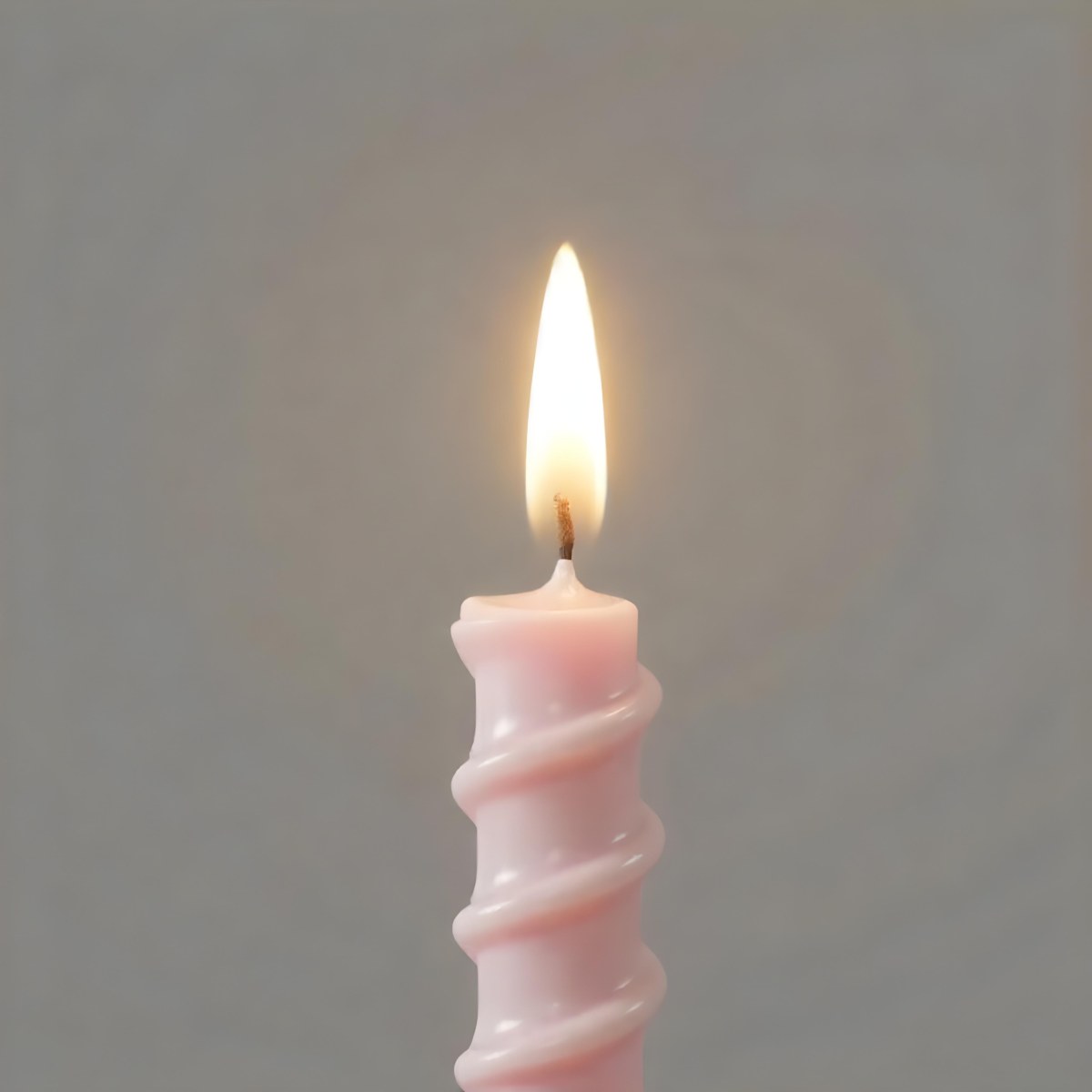 A Pink Spiral Candle With A Bright Flame On Top Casting A Bright Glow Simple Gray Background 8 8501