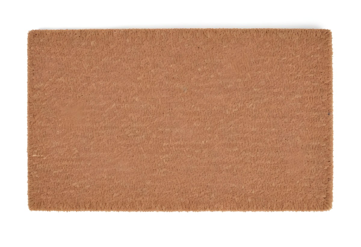 A Rectangular Coir Doormat With A Rough Fibrous Texture Showcasing A Natural Brown Color Placed On A White Surface 22 1f1e