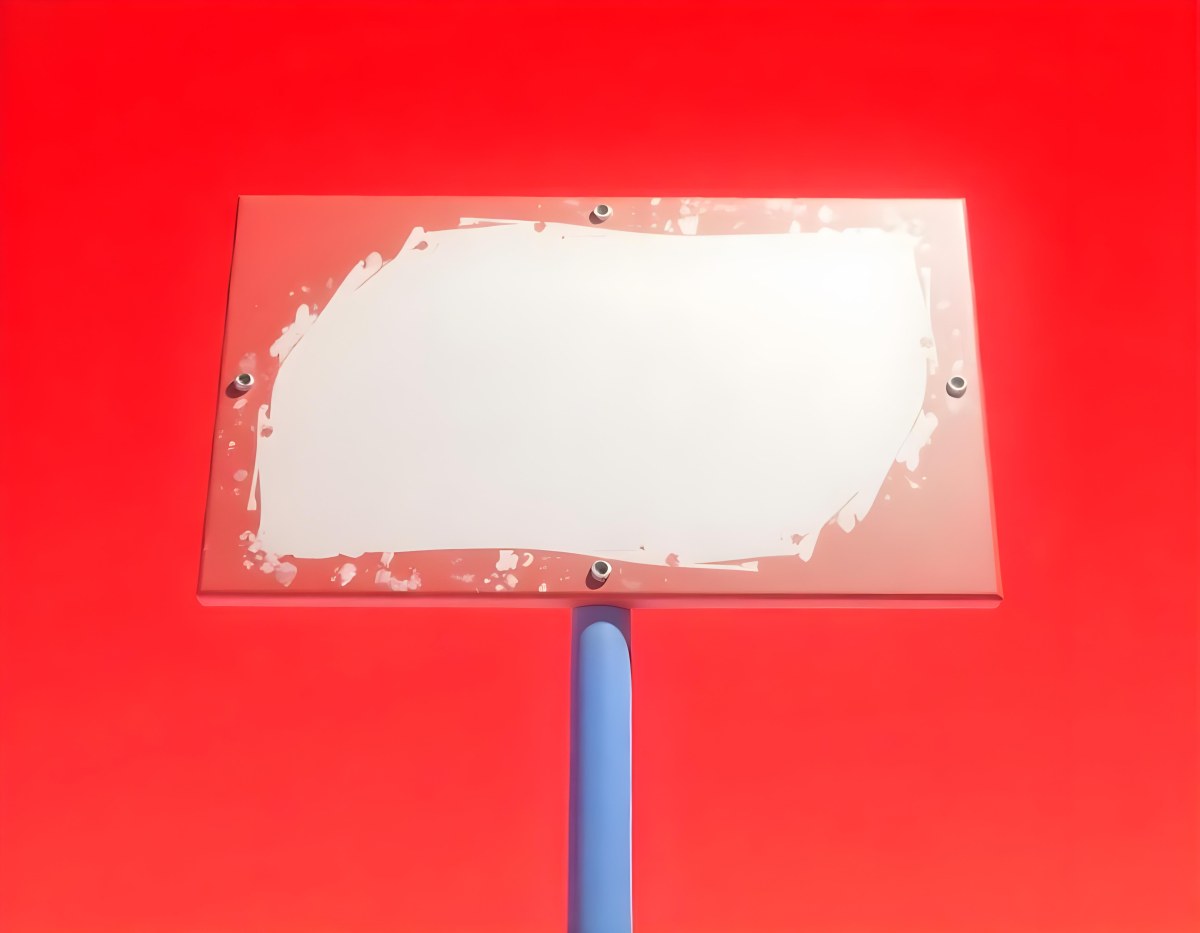 A Red And White Sign On A Pole Against A Red Sky The Sign Is Blank The Pole Is Blue 1 E6f1