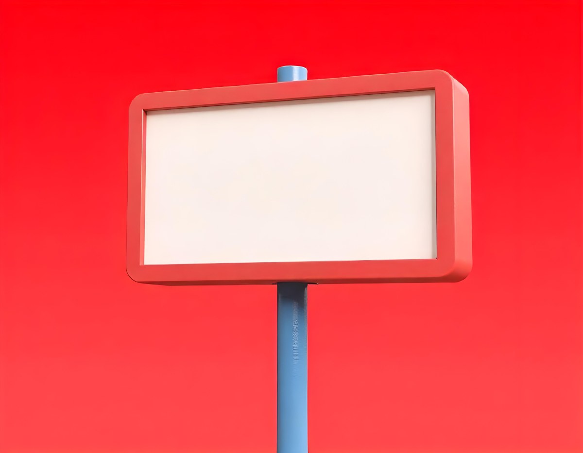 A Red And White Sign On A Pole Against A Red Sky The Sign Is Blank The Pole Is Blue 14 782d