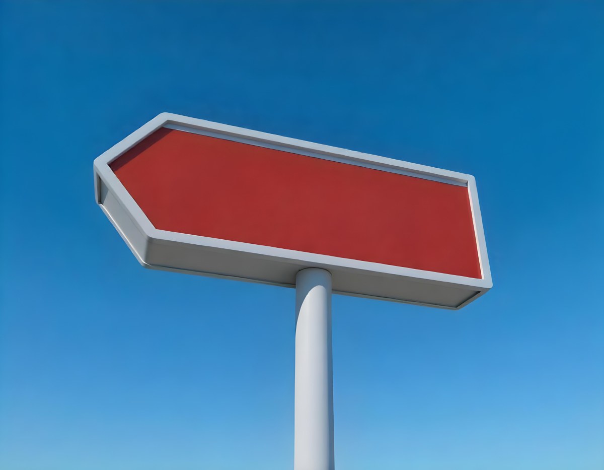 A Red And White Sign On A Pole Against A Red Sky The Sign Is Blank The Pole Is Blue 16 F17d