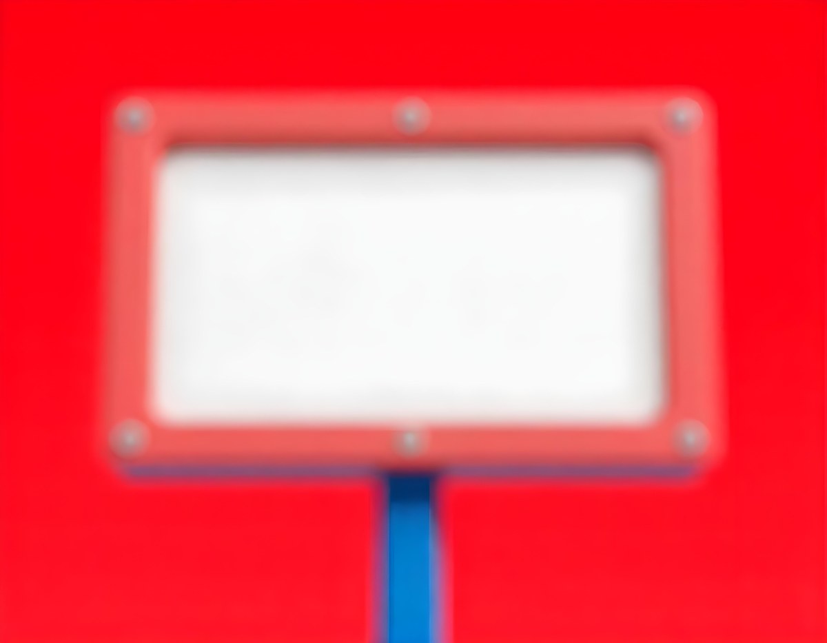 A Red And White Sign On A Pole Against A Red Sky The Sign Is Blank The Pole Is Blue 2 236a