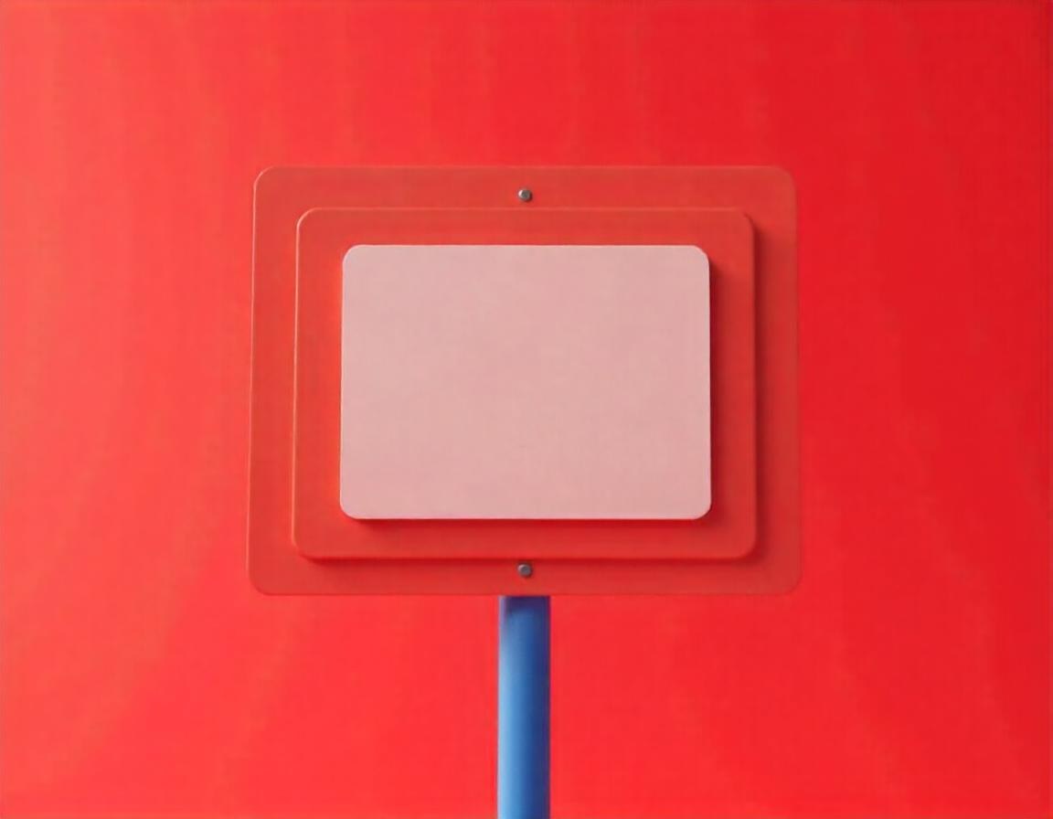 A Red And White Sign On A Pole Against A Red Sky The Sign Is Blank The Pole Is Blue 20 4543