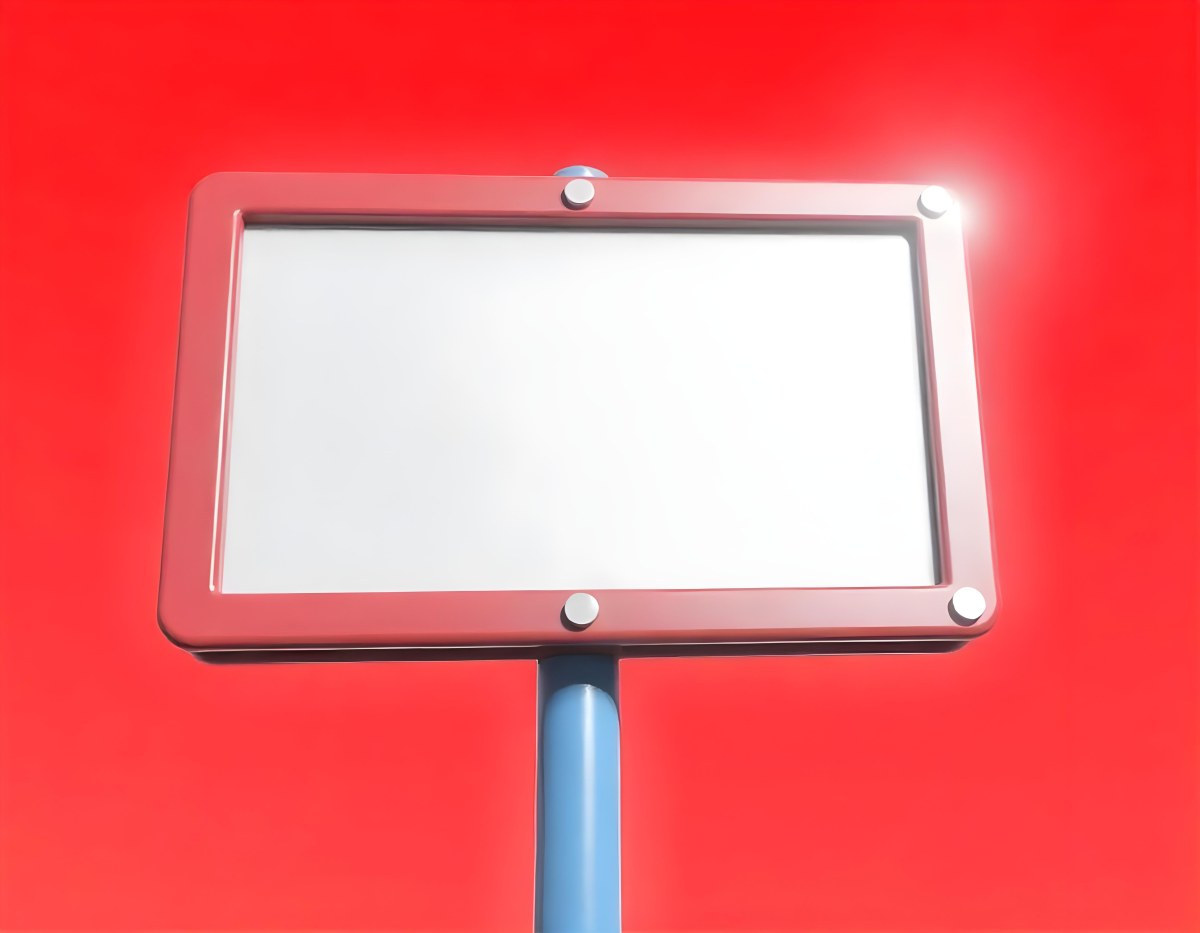 A Red And White Sign On A Pole Against A Red Sky The Sign Is Blank The Pole Is Blue 4 C34d
