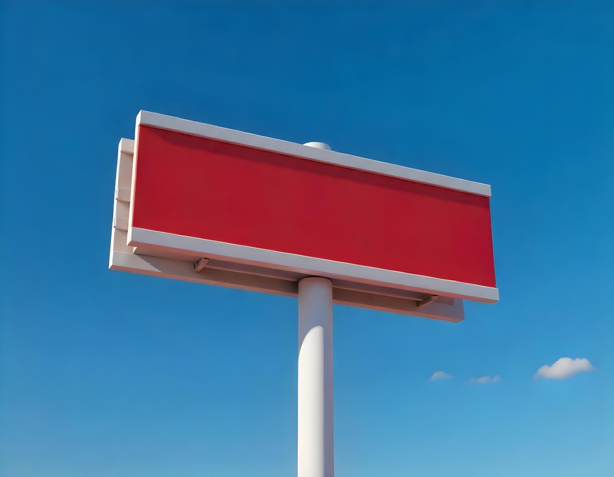 A Red And White Sign On A Pole Against A Red Sky The Sign Is Blank The Pole Is Blue 5 3171