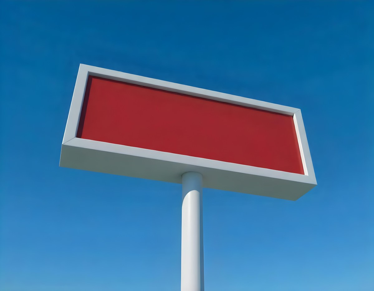 A Red And White Sign On A Pole Against A Red Sky The Sign Is Blank The Pole Is Blue 6 5978