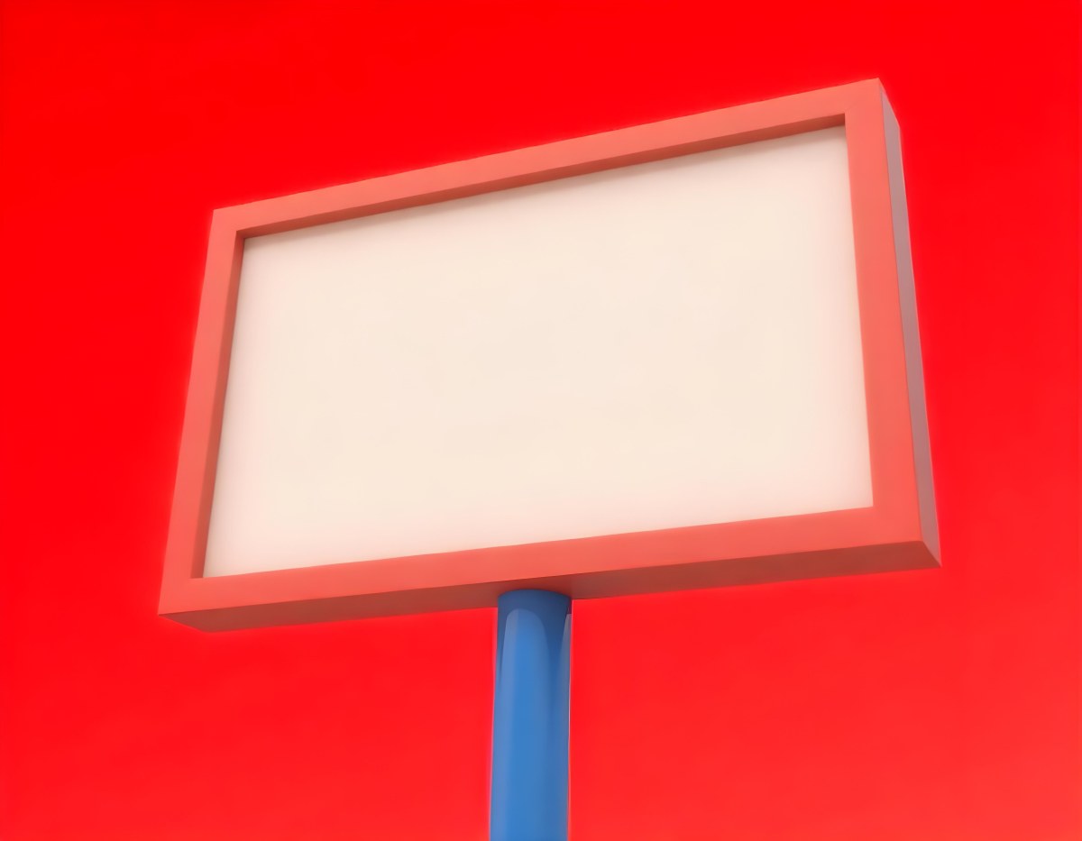 A Red And White Sign On A Pole Against A Red Sky The Sign Is Blank The Pole Is Blue 8 E7fd