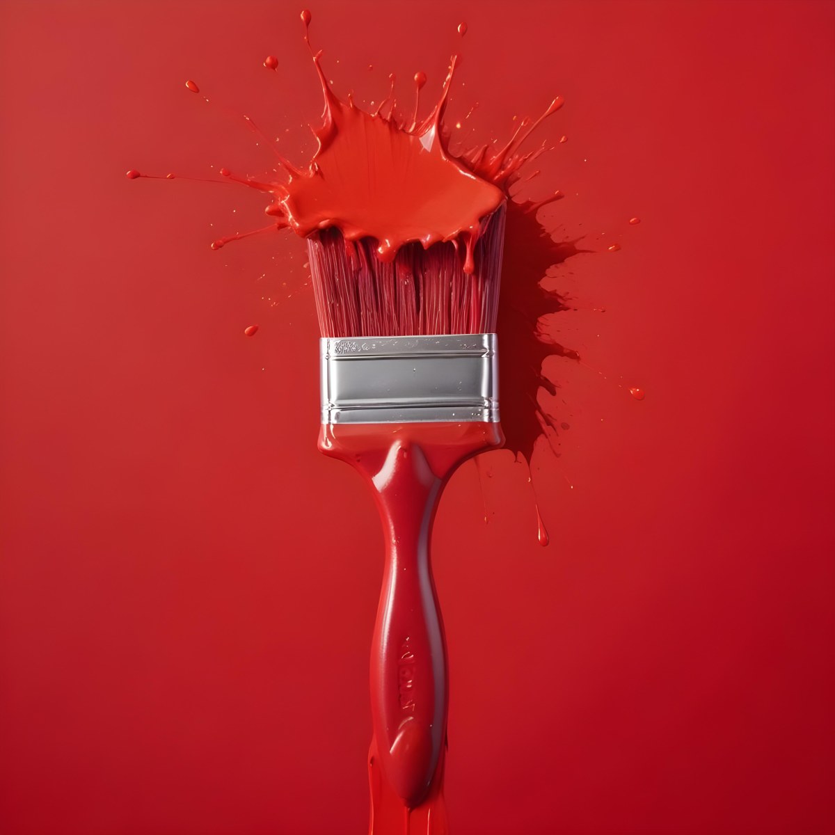 A Red Paint Brush With Red Paint Splashing Out Of It Against A Red Background 9 4b6b