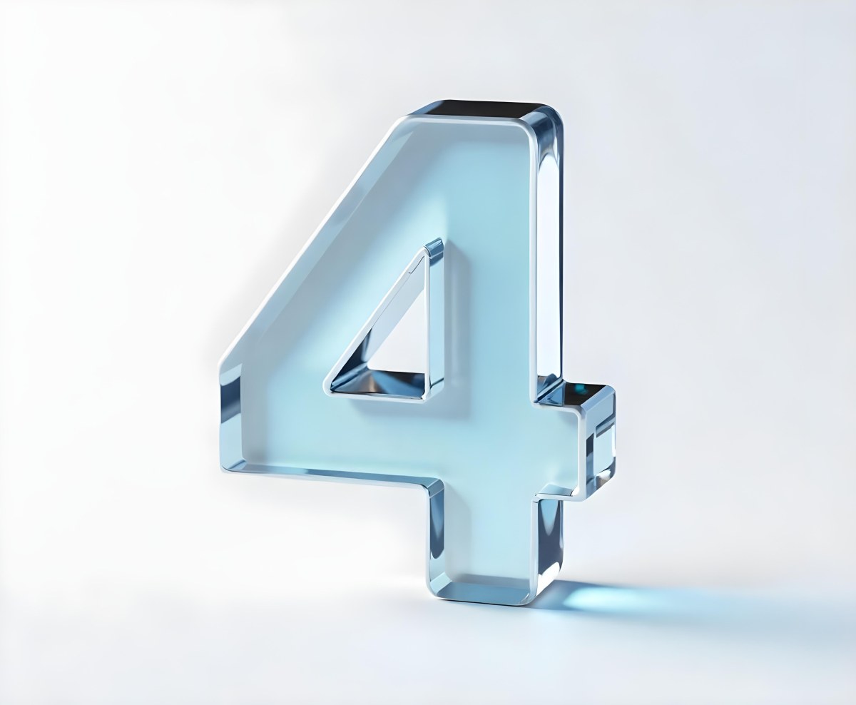 A Shiny Glass Number Four With A Thick Border Casting A Shadow On A White Surface 27 7732
