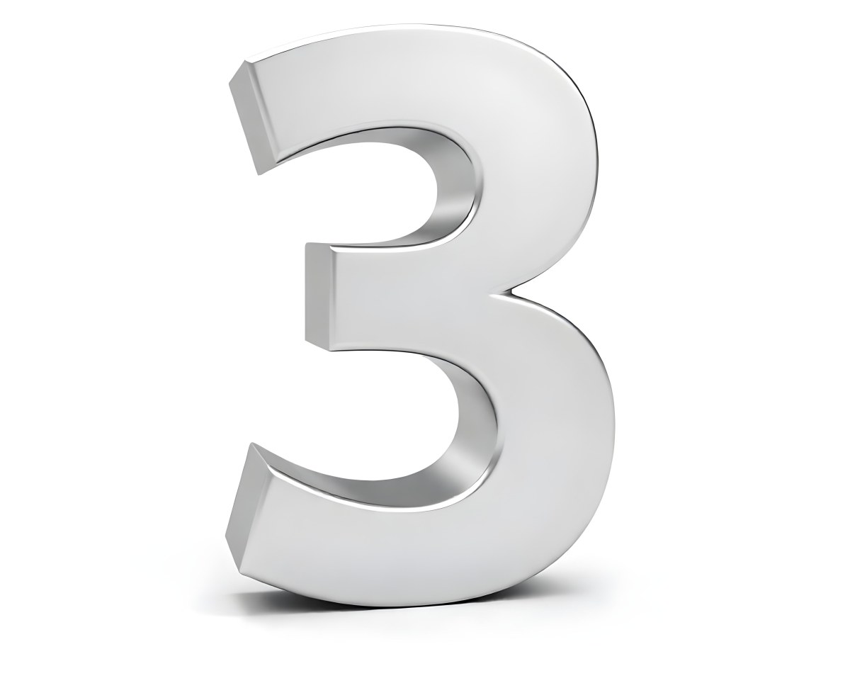 A Shiny Silver Number Three On A White Background Casting A Soft Shadow Smooth Surface Elegant Design Modern Typography Minimalist Style Clean Presentation 22 E207