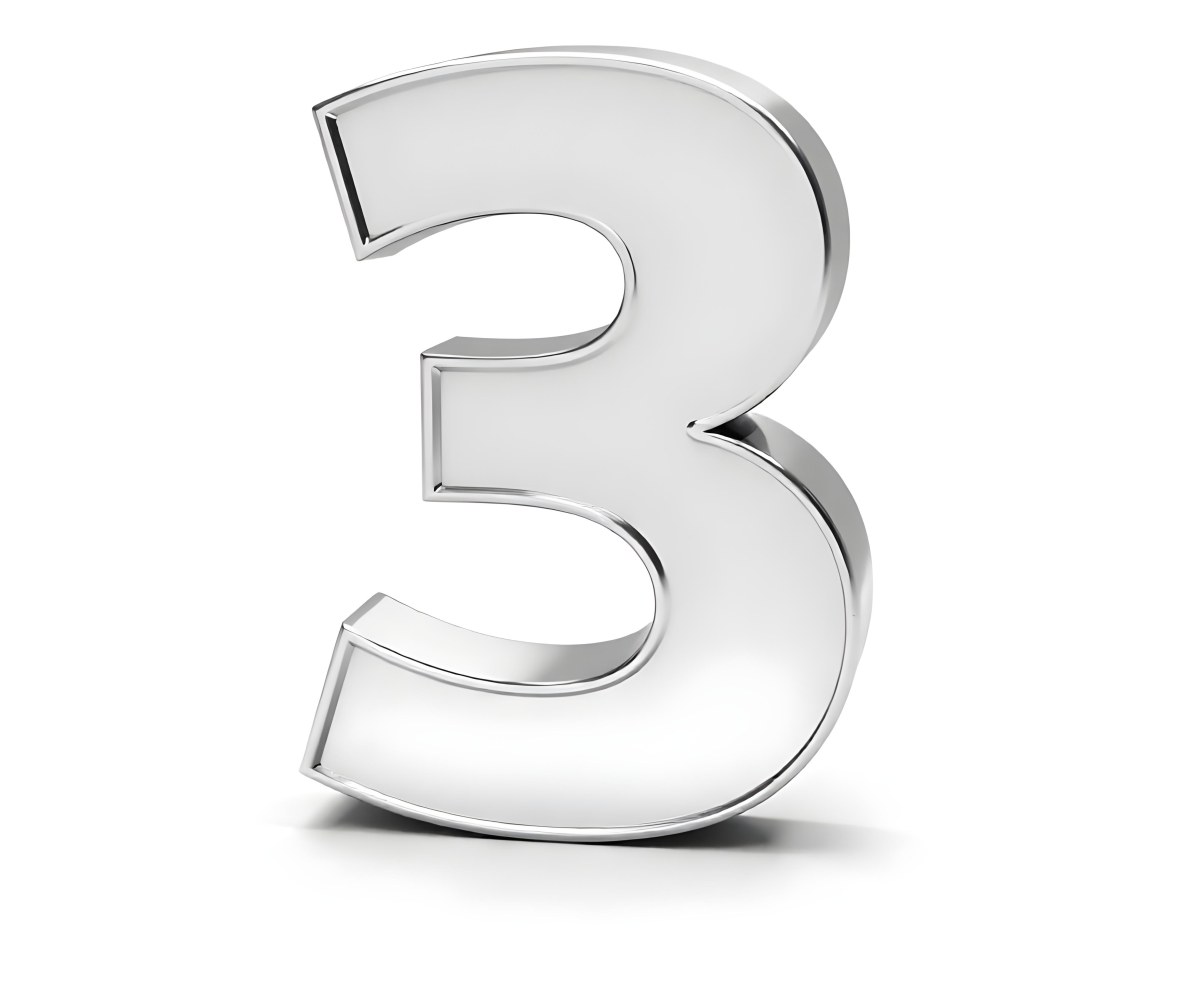A Shiny Silver Number Three On A White Background Casting A Soft Shadow Smooth Surface Elegant Design Modern Typography Minimalist Style Clean Presentation 38 6414