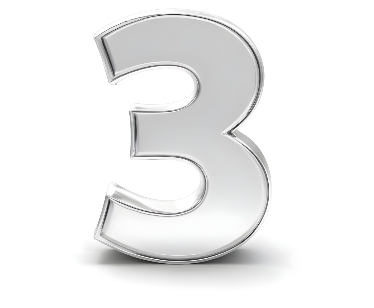 A Shiny Silver Number Three On A White Background Casting A Soft Shadow Smooth Surface Elegant Design Modern Typography Minimalist Style Clean Presentation 41 B716