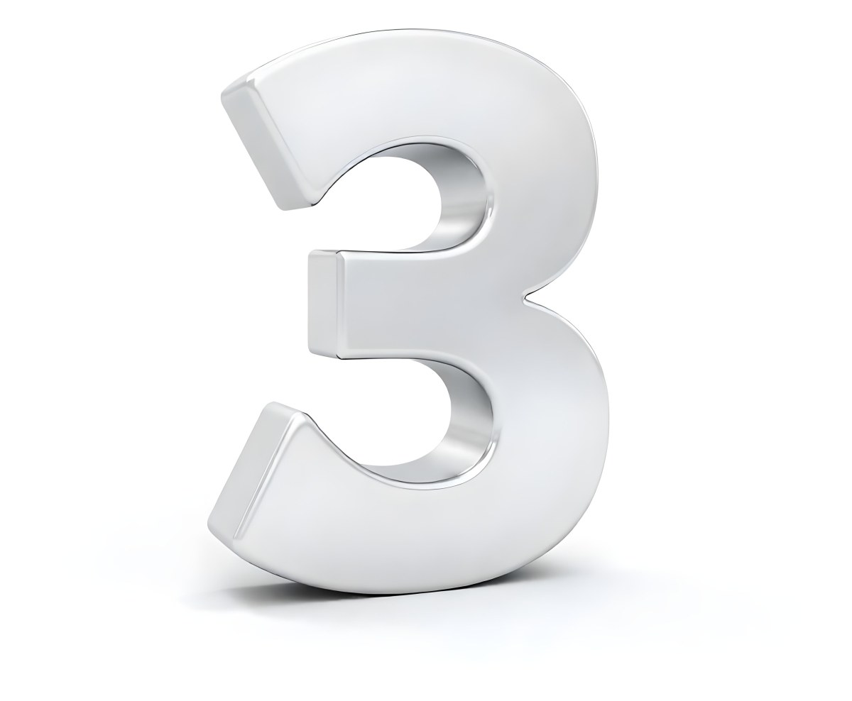 A Shiny Silver Number Three On A White Background Casting A Soft Shadow Smooth Surface Elegant Design Modern Typography Minimalist Style Clean Presentation 5 5533