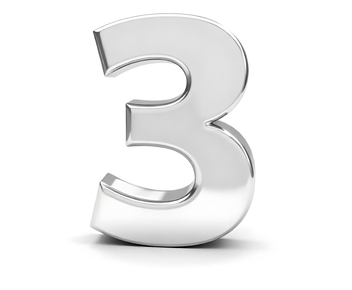 A Shiny Silver Number Three On A White Background Casting A Soft Shadow Smooth Surface Elegant Design Modern Typography Minimalist Style Clean Presentation 6 B587