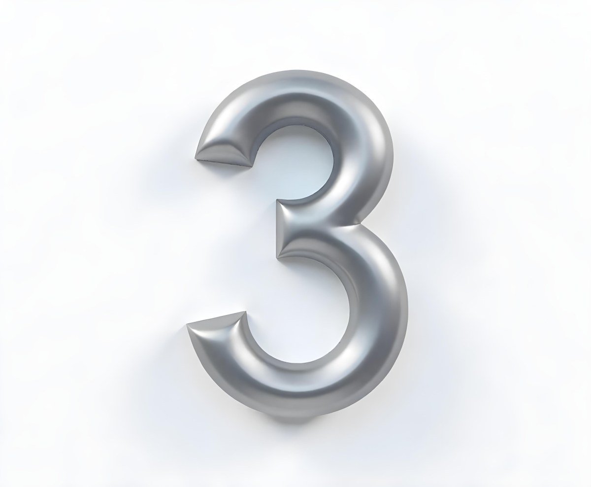 A Shiny Silver Number Three On A White Background Casting A Soft Shadow Smooth Surface Elegant Design Modern Typography Minimalist Style Clean Presentation 9 D800