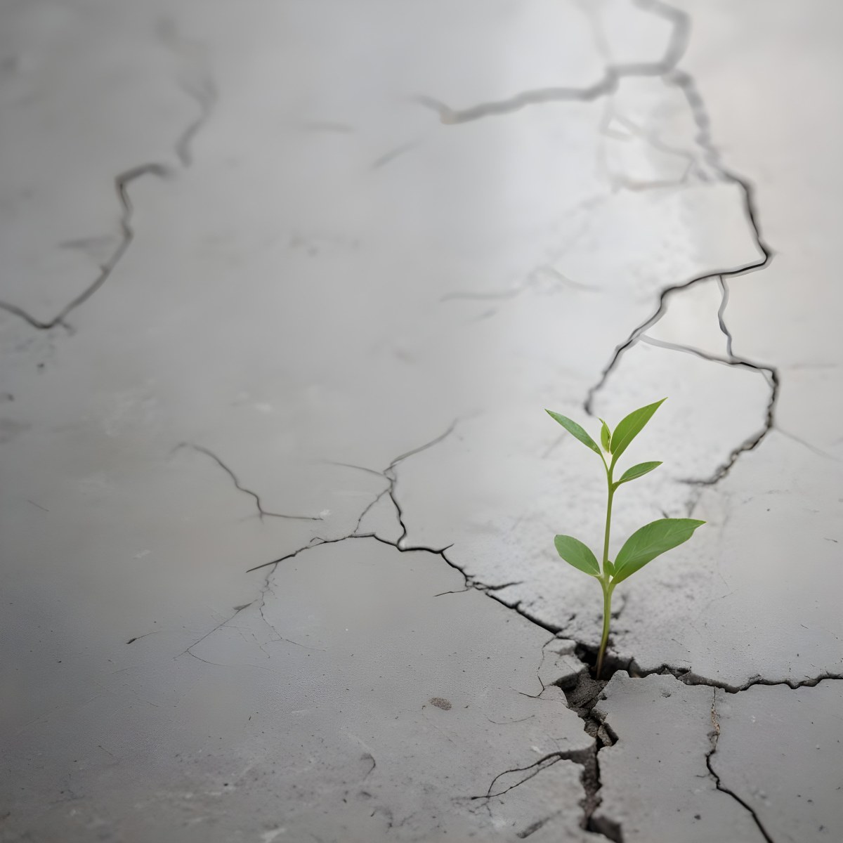 A Small Green Plant Growing Through A Crack In A Gray Concrete Surface With A Blurred Background 1 E7db