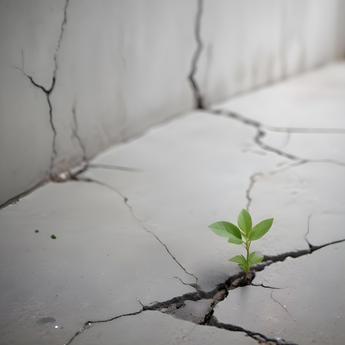 A Small Green Plant Growing Through A Crack In A Gray Concrete Surface With A Blurred Background 10 C24e
