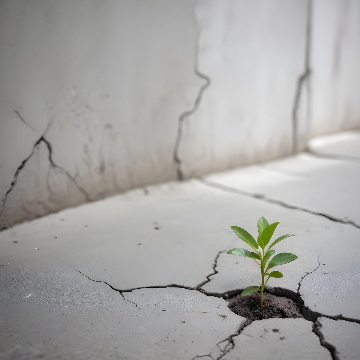 A Small Green Plant Growing Through A Crack In A Gray Concrete Surface With A Blurred Background 11 7781