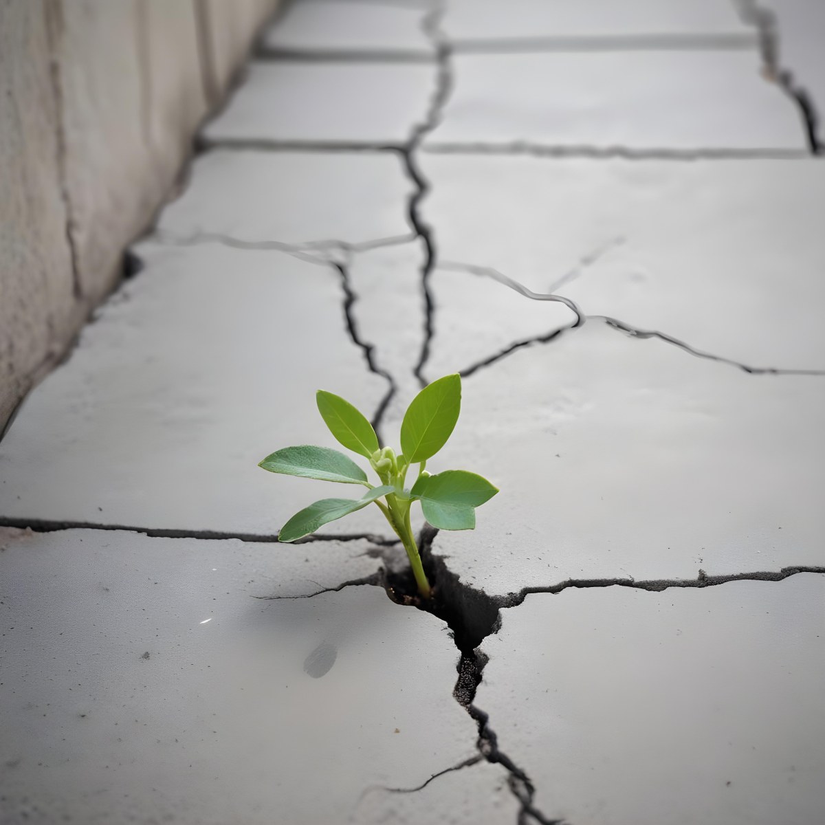 A Small Green Plant Growing Through A Crack In A Gray Concrete Surface With A Blurred Background 12 16ac