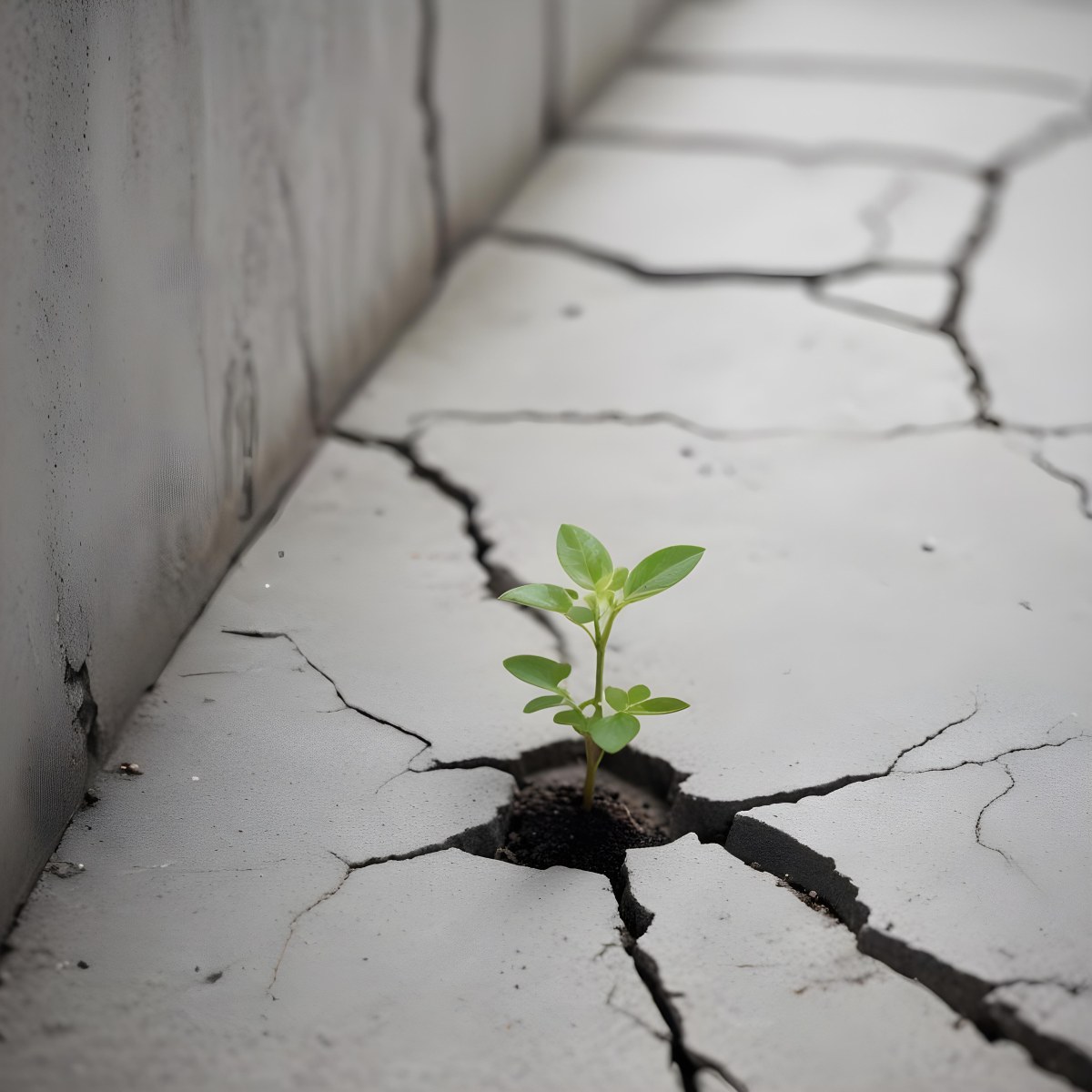 A Small Green Plant Growing Through A Crack In A Gray Concrete Surface With A Blurred Background 2 12b0