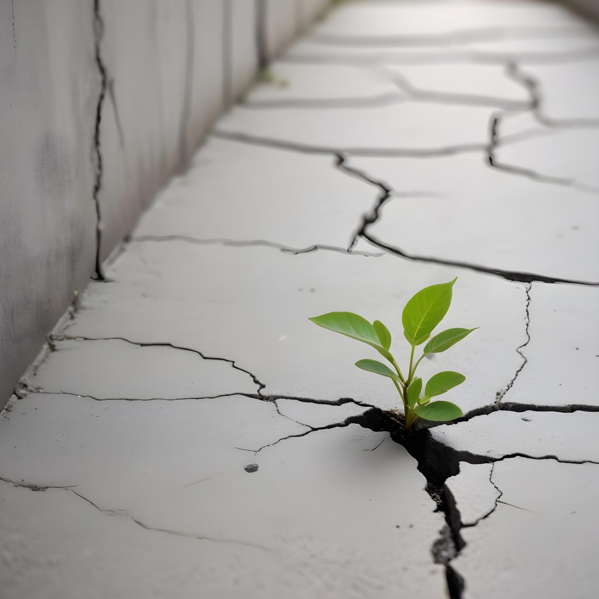 A Small Green Plant Growing Through A Crack In A Gray Concrete Surface With A Blurred Background 4 F478