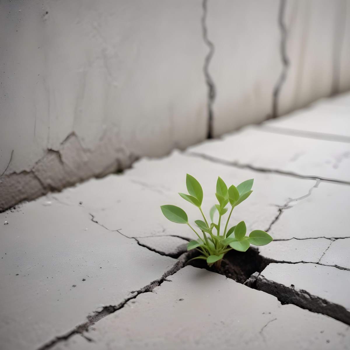 A Small Green Plant Growing Through A Crack In A Gray Concrete Surface With A Blurred Background 6 0058