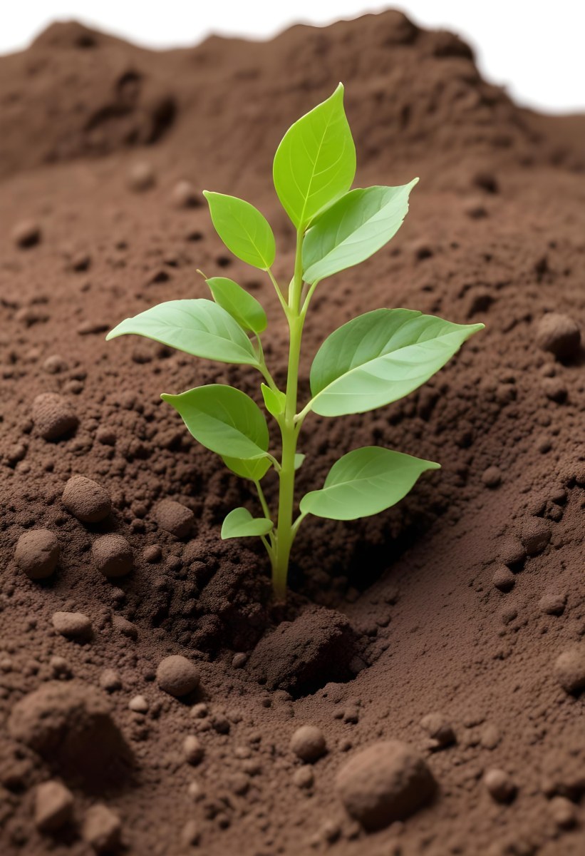 A Small Green Plant With Leaves Growing From A Pile Of Dirt Isolated On A White Background 37 84af