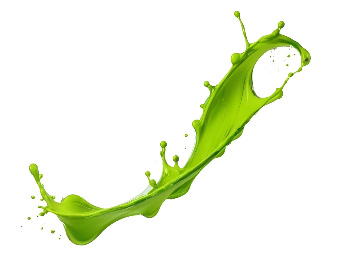 A Splash Of Vibrant Green Paint Frozen In Mid Air Creating Dynamic Curves And Droplets Against A Stark Green Background 5 7488