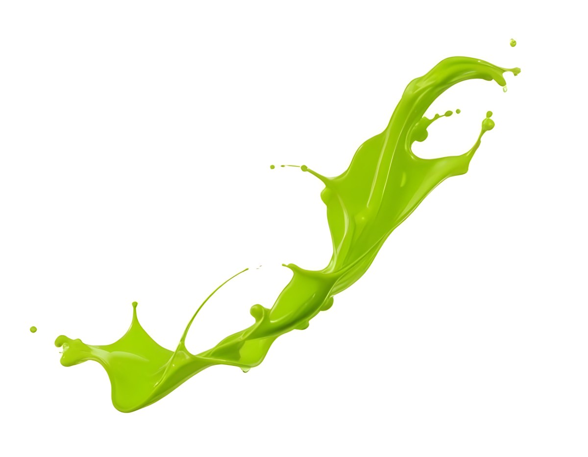 A Splash Of Vibrant Green Paint Frozen In Mid Air Creating Dynamic Curves And Droplets Against A Stark Green Background 9 89f6