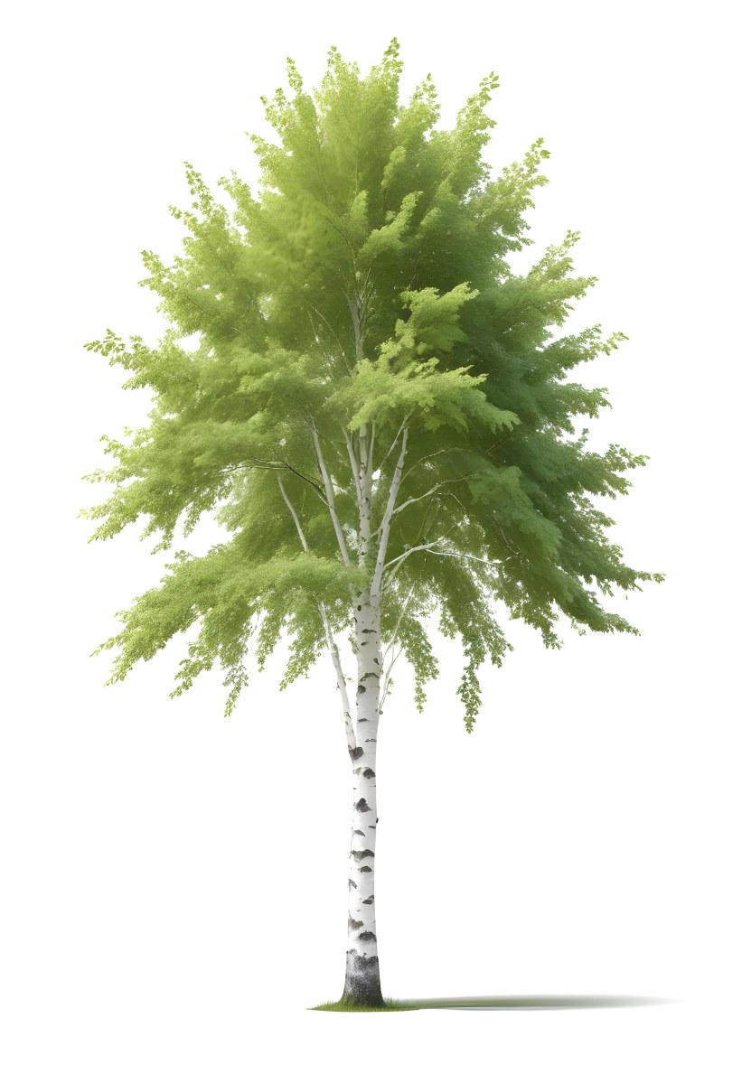 A Tall Birch Tree With White Bark And Lush Green Leaves Against A White Background 9 916c