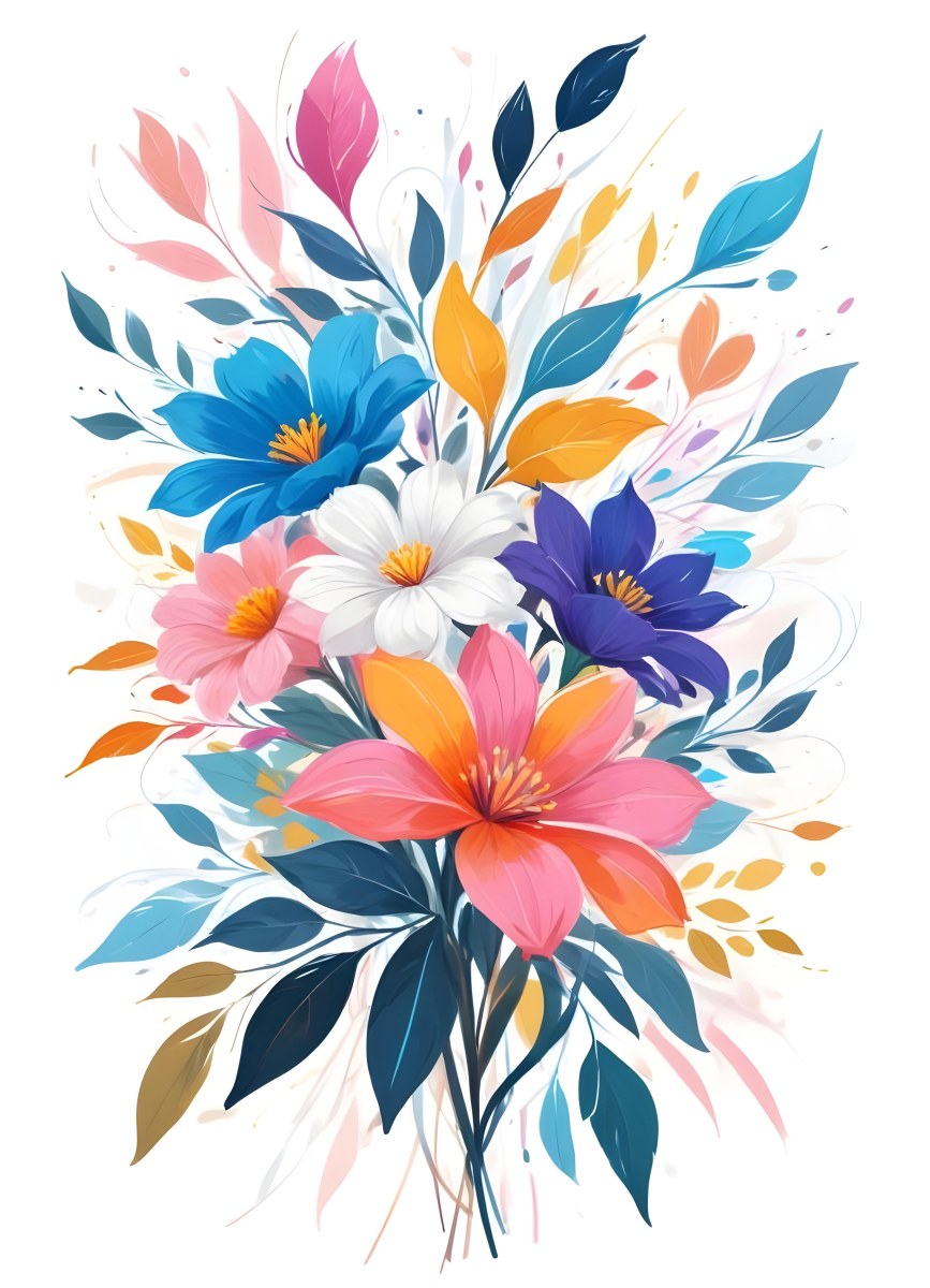 A Vibrant Bouquet Of Colorful Flowers Including Green Daisies Or Daisy Like Blooms With Green Leaves Against A White Background 64 8132