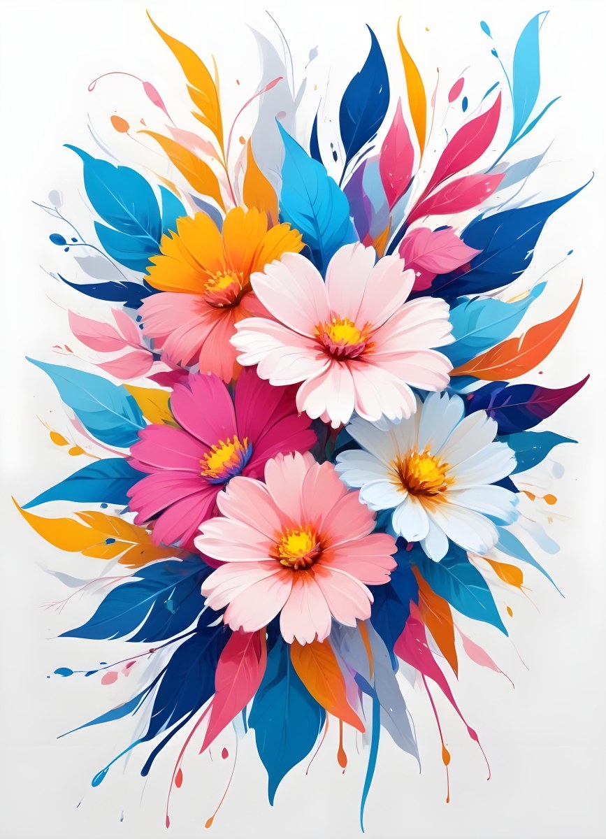 A Vibrant Bouquet Of Colorful Flowers Including Green Daisies Or Daisy Like Blooms With Green Leaves Against A White Background 88 5c42
