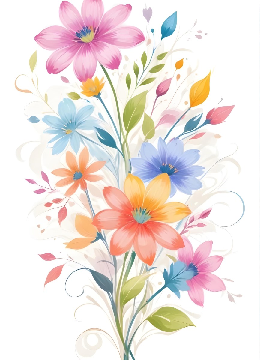 A Vibrant Bouquet Of Colorful Flowers Including Green Daisies Or Daisy Like Blooms With Green Leaves Against A White Background 9 E5ff