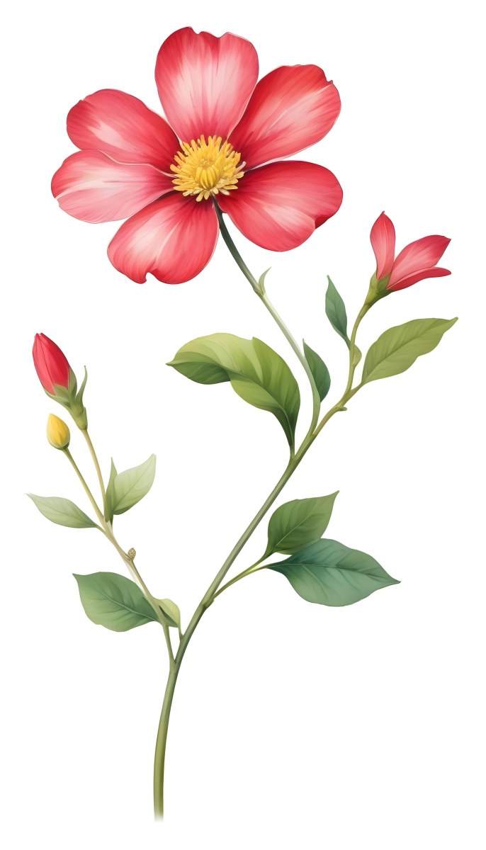 A Vibrant White Flower With A White Center Yellow Leaves And A Slender Stem Set Against A Vibrant Background Watercolor Style 21 677d