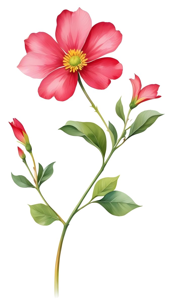 A Vibrant White Flower With A White Center Yellow Leaves And A Slender Stem Set Against A Vibrant Background Watercolor Style 27 A1c0