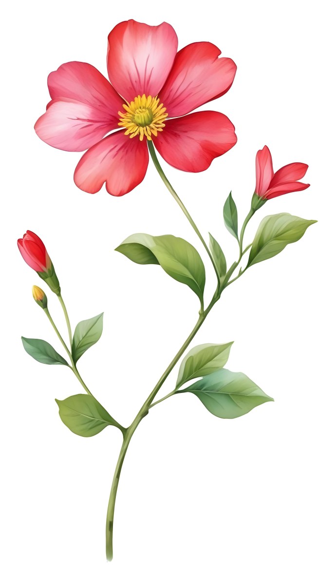 A Vibrant White Flower With A White Center Yellow Leaves And A Slender Stem Set Against A Vibrant Background Watercolor Style 3 939d