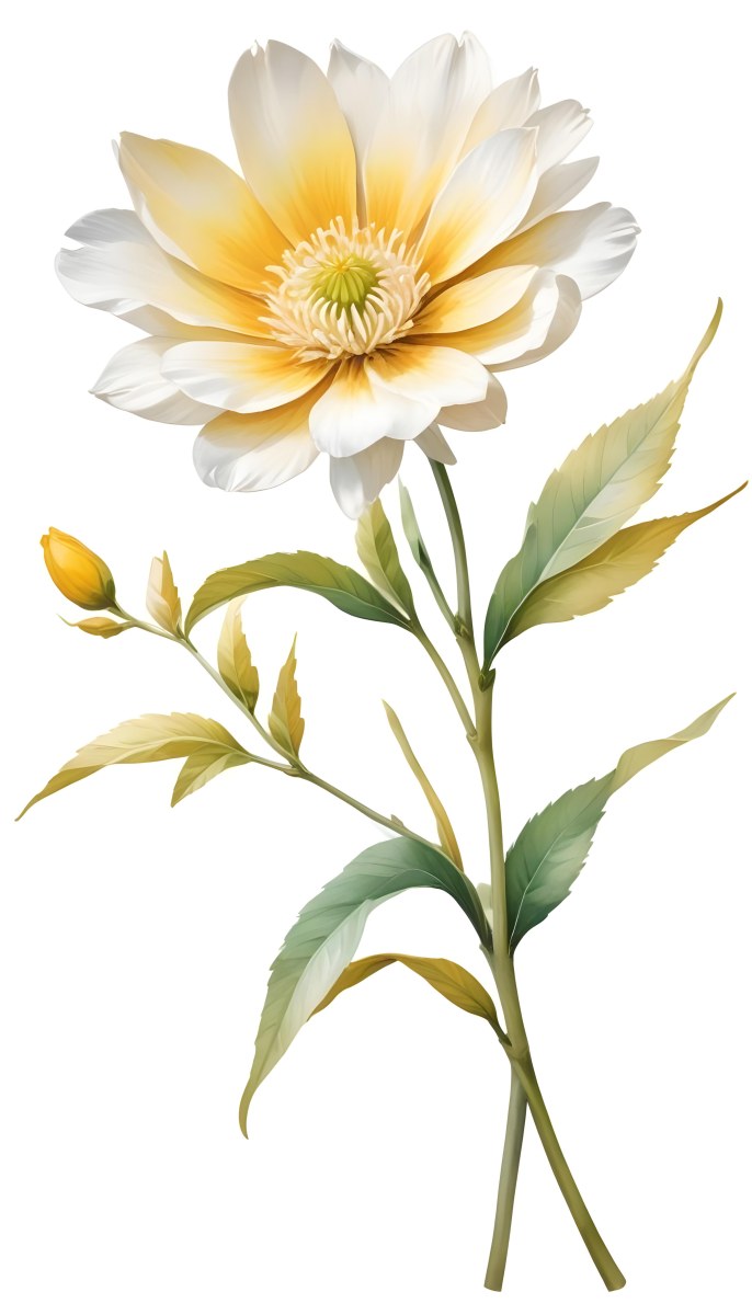 A Vibrant White Flower With A White Center Yellow Leaves And A Slender Stem Set Against A Vibrant Background Watercolor Style 34 4ef8