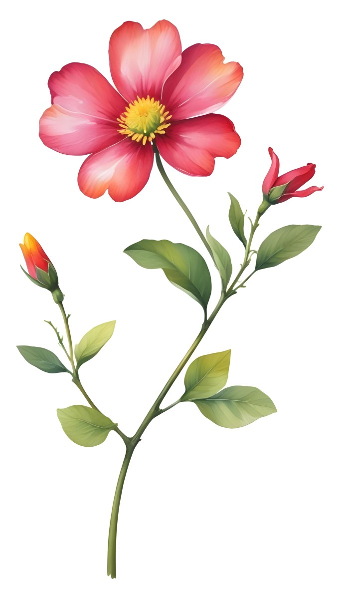 A Vibrant White Flower With A White Center Yellow Leaves And A Slender Stem Set Against A Vibrant Background Watercolor Style 6 846e