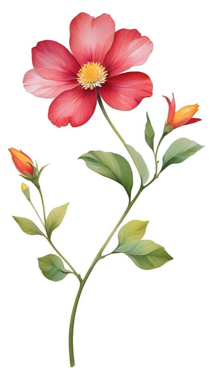 A Vibrant White Flower With A White Center Yellow Leaves And A Slender Stem Set Against A Vibrant Background Watercolor Style 7 D6b7