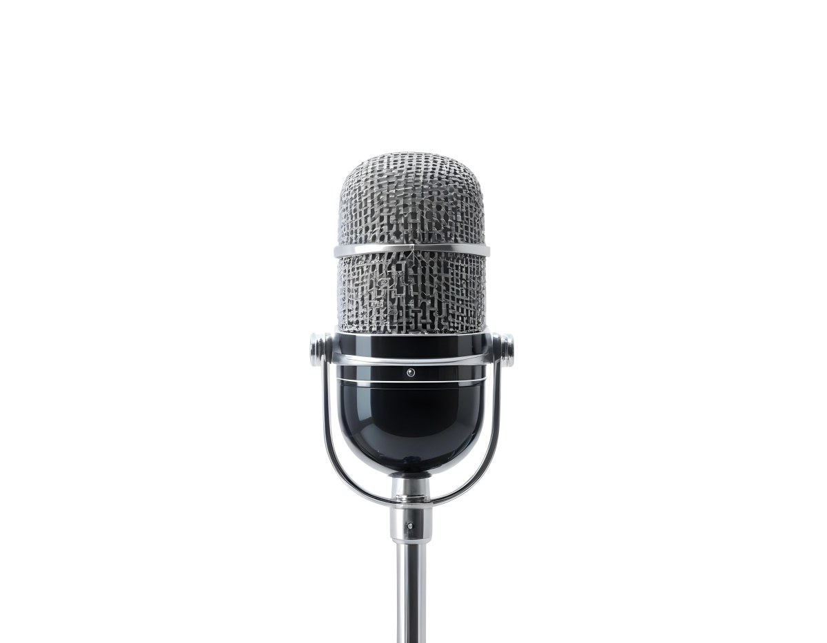A Vintage Microphone With A Chrome Finish Featuring A Rounded Mesh Grill And A Sleek White Body Standing On A Silver Stand Against A Plain White Background 27 5360