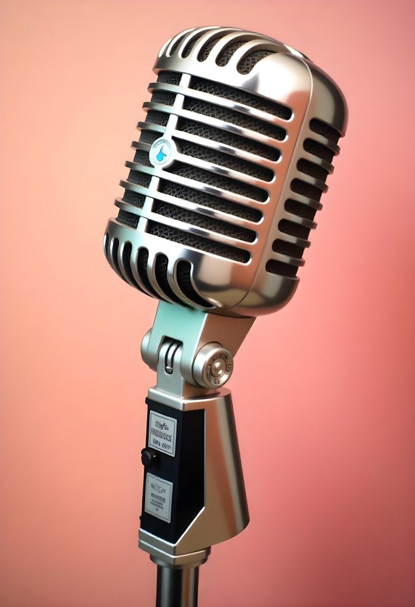 A Vintage Microphone With A Silver Finish Showcasing Its Classic Design And Intricate Details Set Against A Soft Pink Background 23 5d31