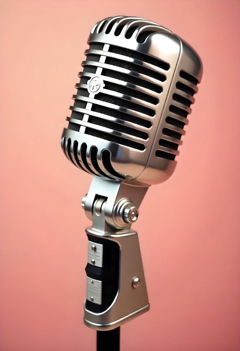A Vintage Microphone With A Silver Finish Showcasing Its Classic Design And Intricate Details Set Against A Soft Pink Background 27 Bc57