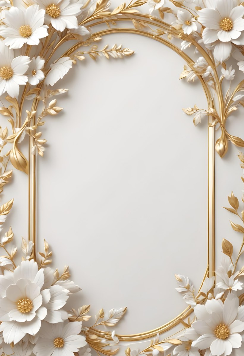 A White And Gold Floral Background With A Decorative Frame Featuring Delicate Flowers Leaves And Golden Accents The Overall Style Has A Luxurious Elegant And Minimalist Aesthetic 12 2eb8