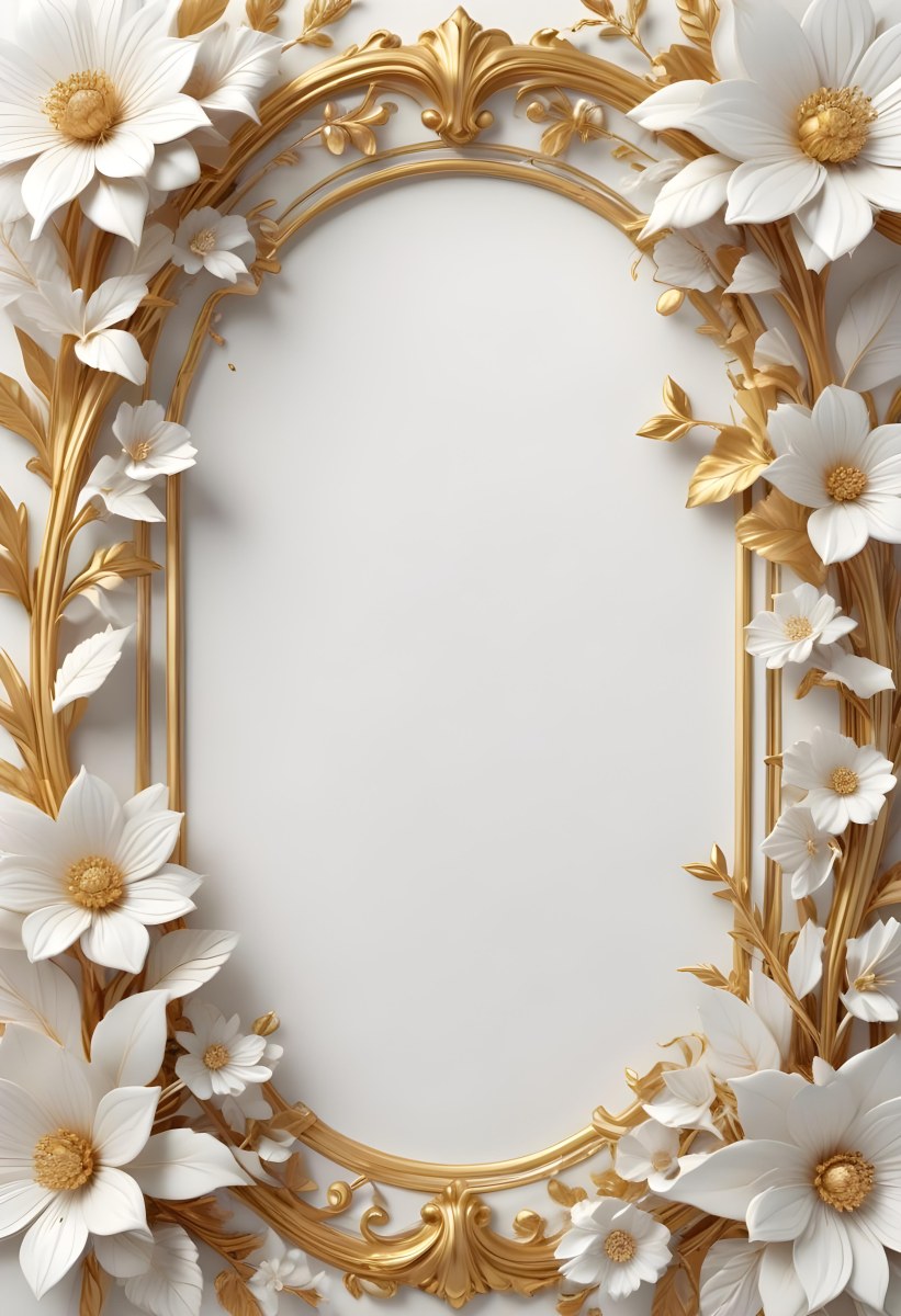 A White And Gold Floral Background With A Decorative Frame Featuring Delicate Flowers Leaves And Golden Accents The Overall Style Has A Luxurious Elegant And Minimalist Aesthetic 13 49fe