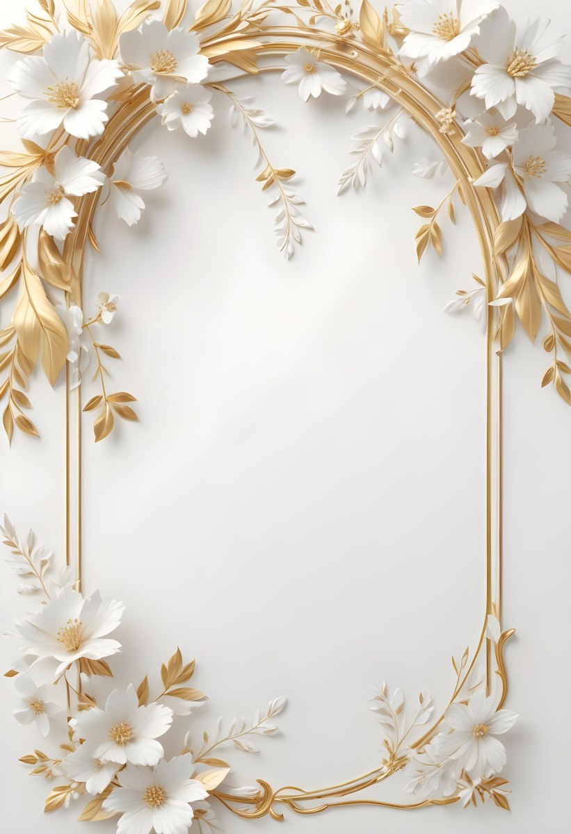 A White And Gold Floral Background With A Decorative Frame Featuring Delicate Flowers Leaves And Golden Accents The Overall Style Has A Luxurious Elegant And Minimalist Aesthetic 18 5046