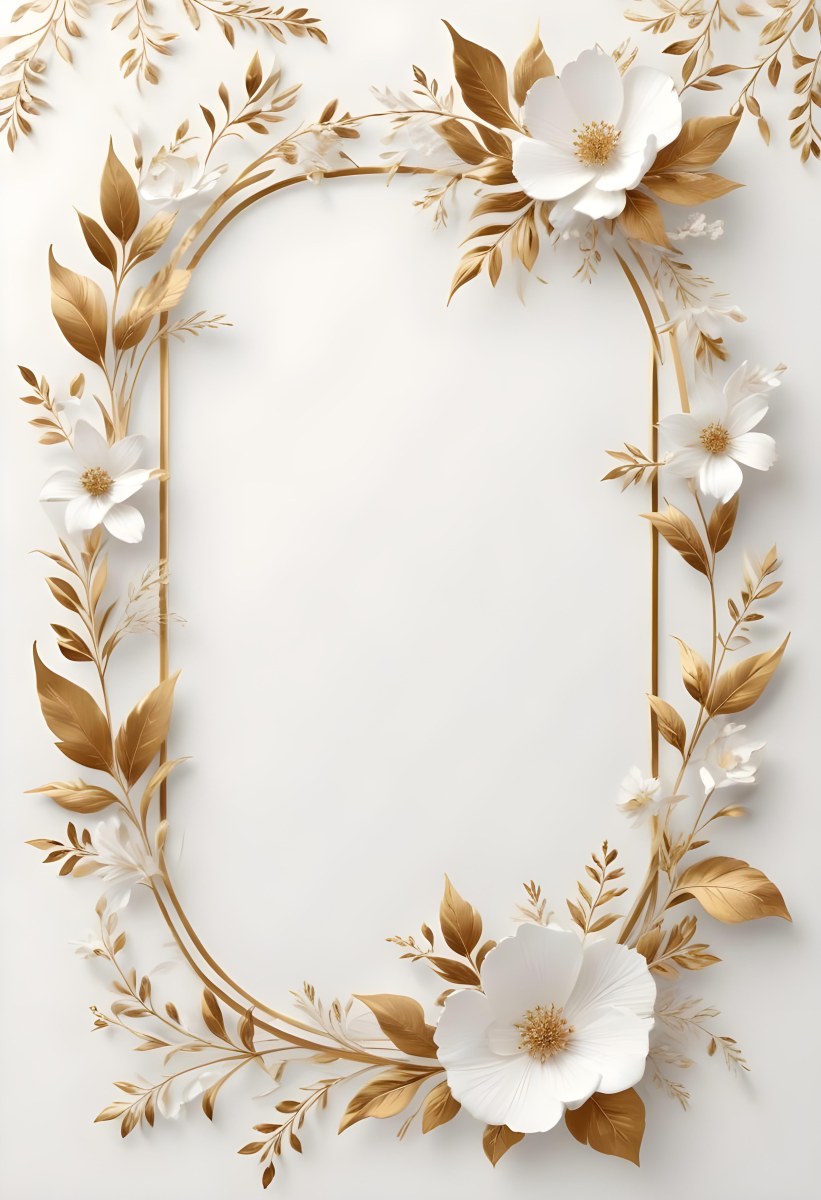 A White And Gold Floral Background With A Decorative Frame Featuring Delicate Flowers Leaves And Golden Accents The Overall Style Has A Luxurious Elegant And Minimalist Aesthetic 20 66ce